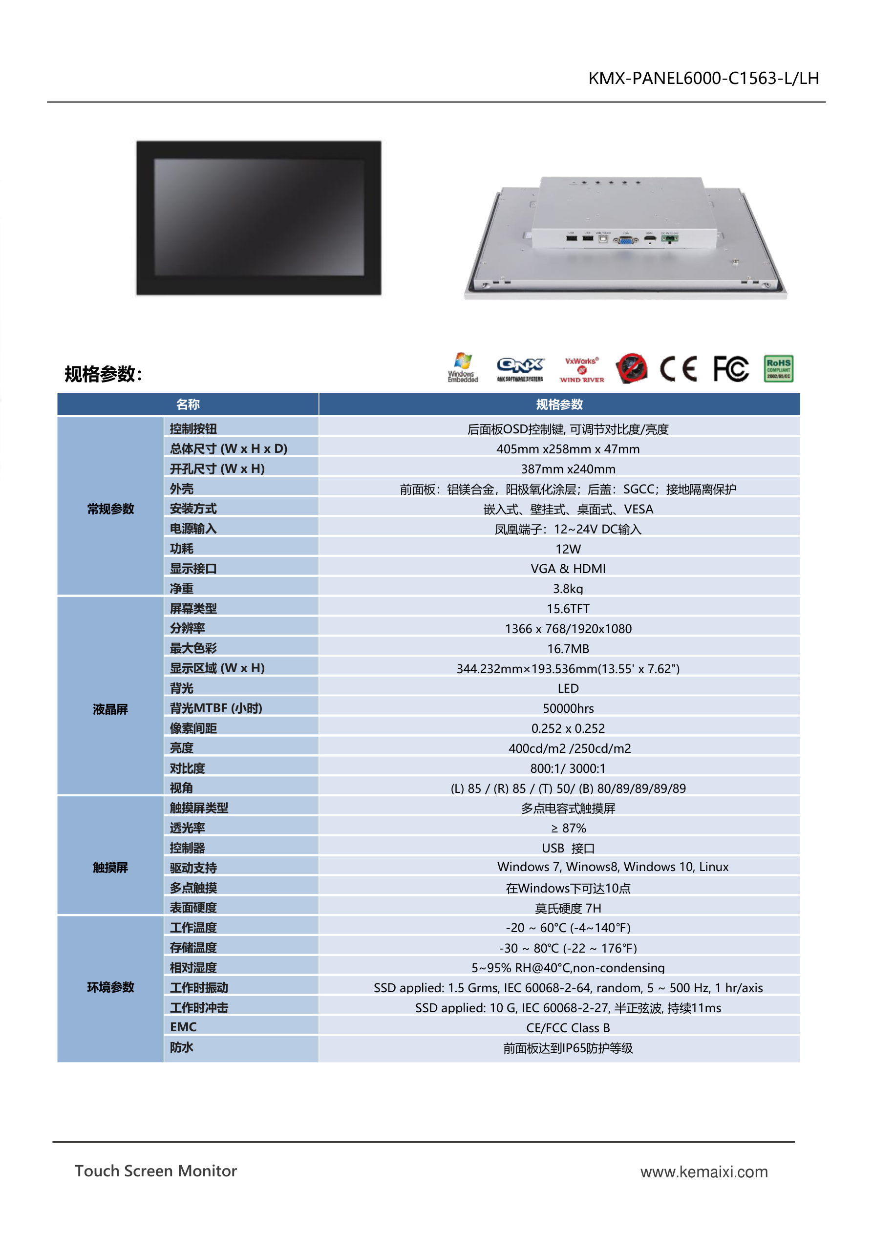 KMX-PANEL6000-C1563-L&LH 规格书 第 2 页